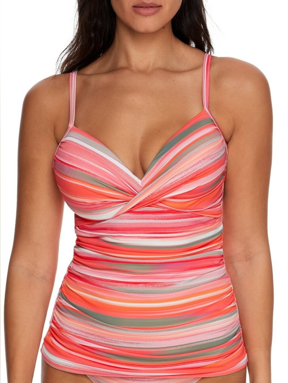 Coco Reef Coral Pink Multi-Stripe Tankini Top and Bottoms NWT